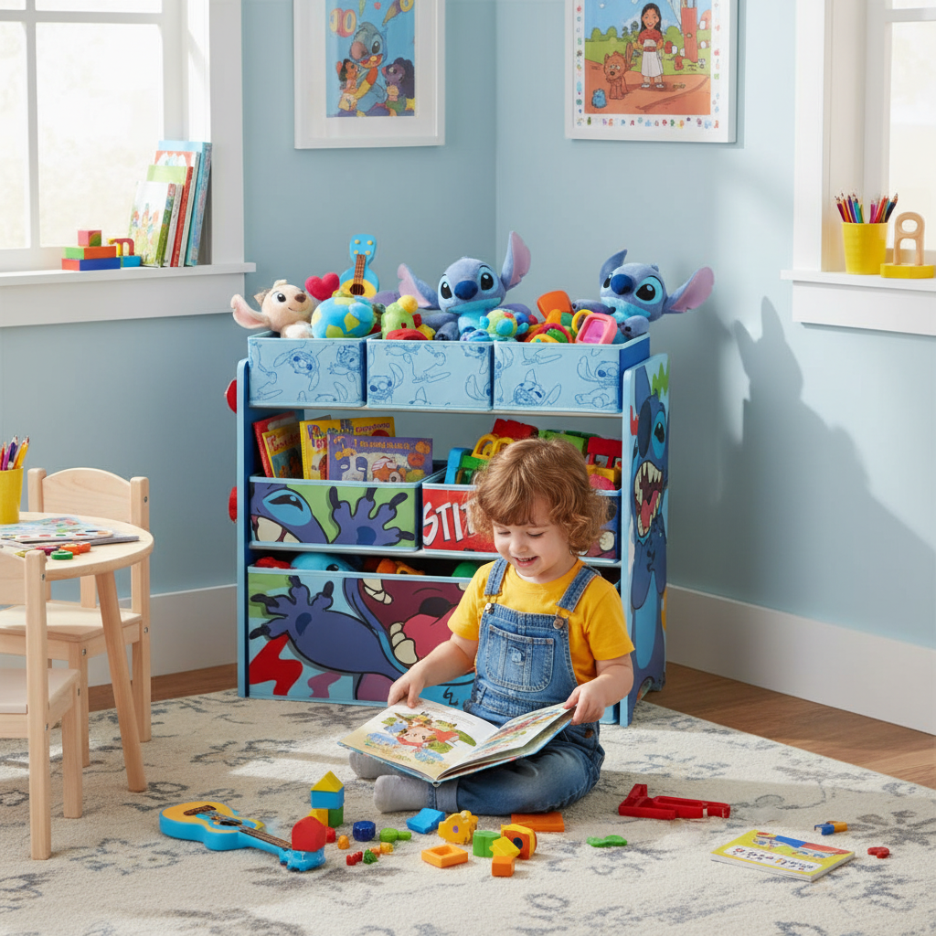 Mobile Lilo & Stitch con giocattoli e libri organizzati