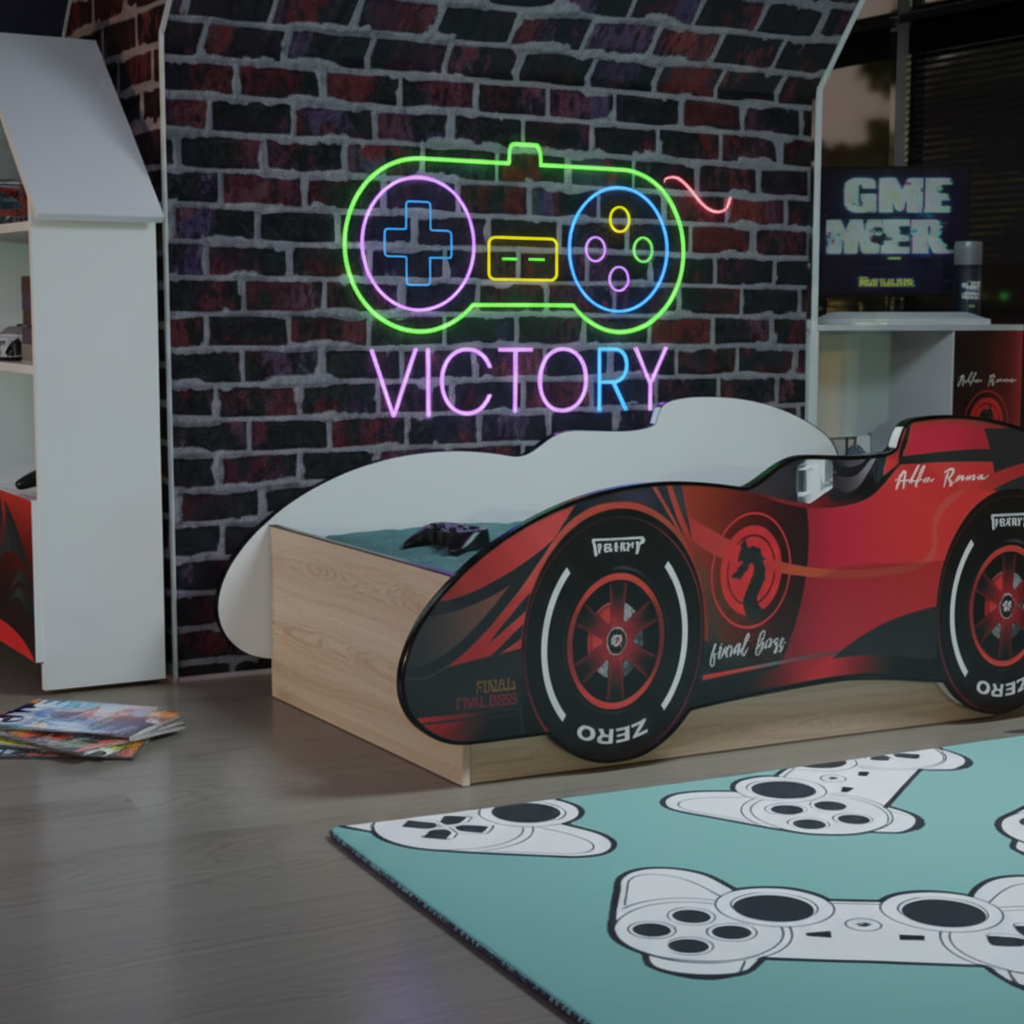 Dettaglio letto auto F1 Victory Final Boss rosso ruote racing
