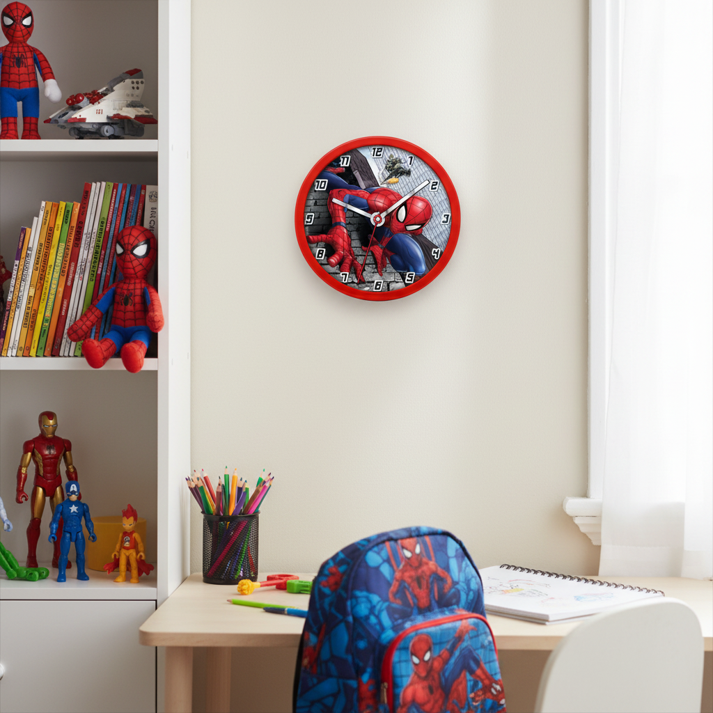 Dettaglio orologio Spiderman in contesto cameretta