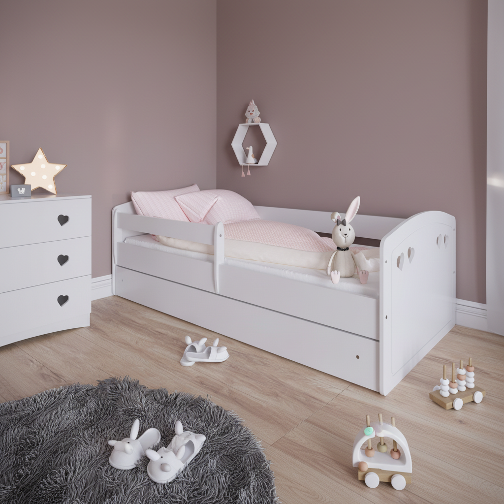 Letto Julia in cameretta arredata stile premium con pareti rosa