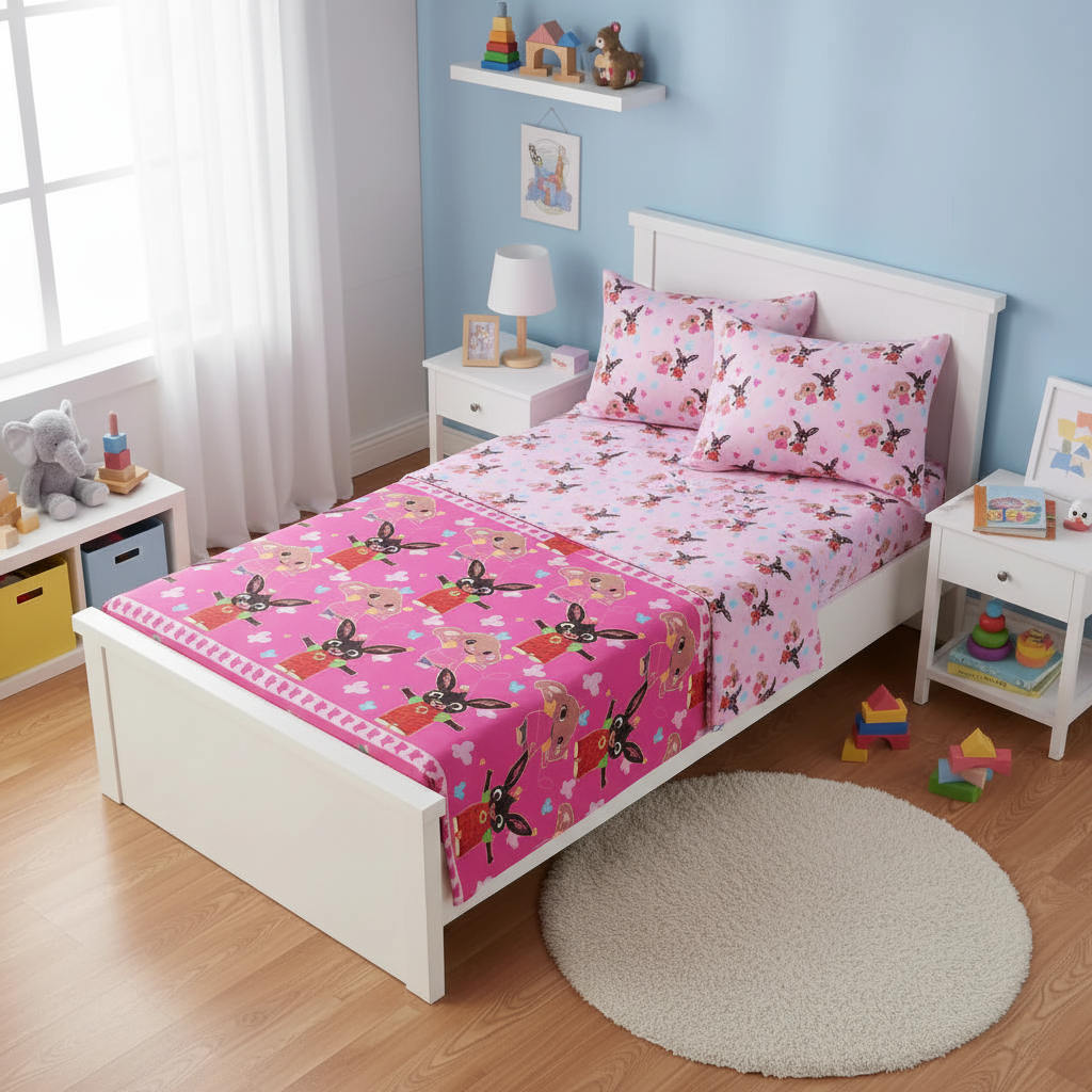 Lenzuola Bing complete in cameretta accogliente con giocattoli HD