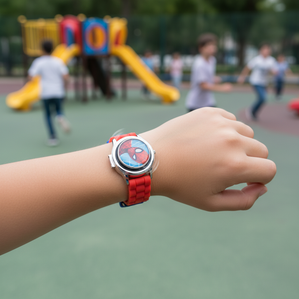 Close-up orologio Spiderman al polso bambino