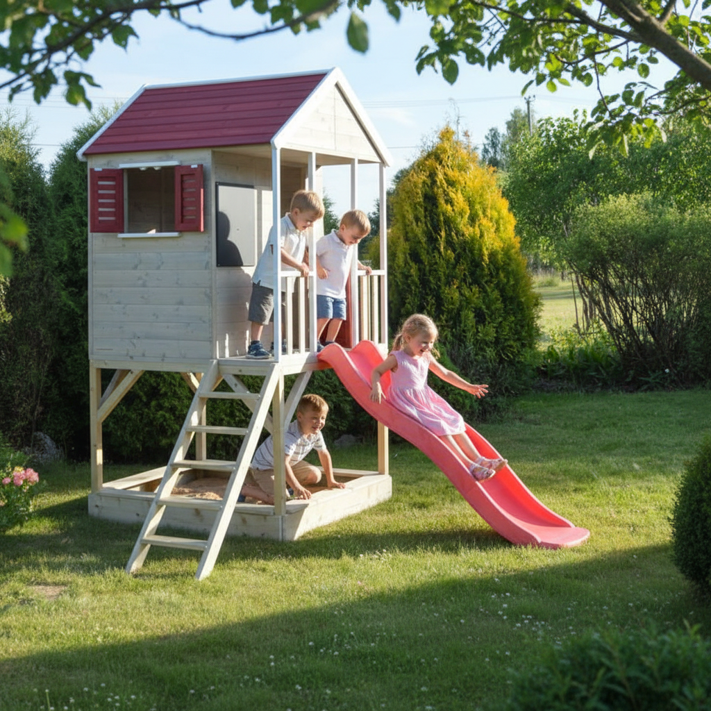 Casetta Summer Adventure House con sabbiera e scivolo - gioco all'aperto