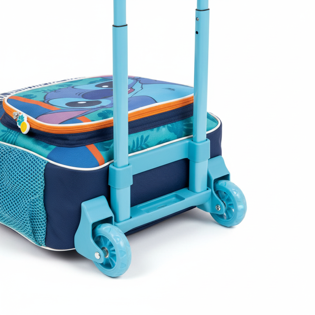 Dettaglio manico telescopico e ruote trolley Lilo & Stitch