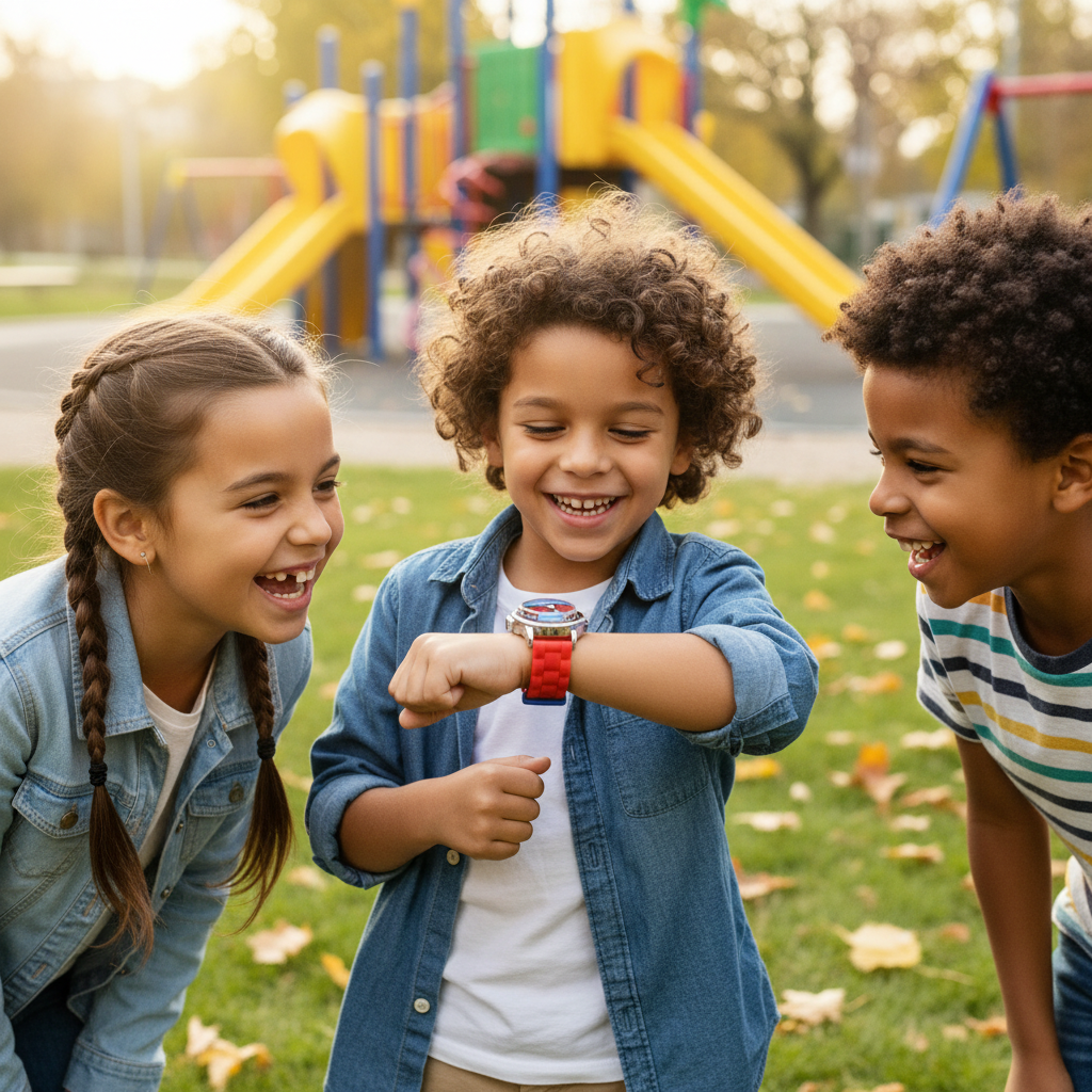 Bambini a scuola con orologio Spiderman