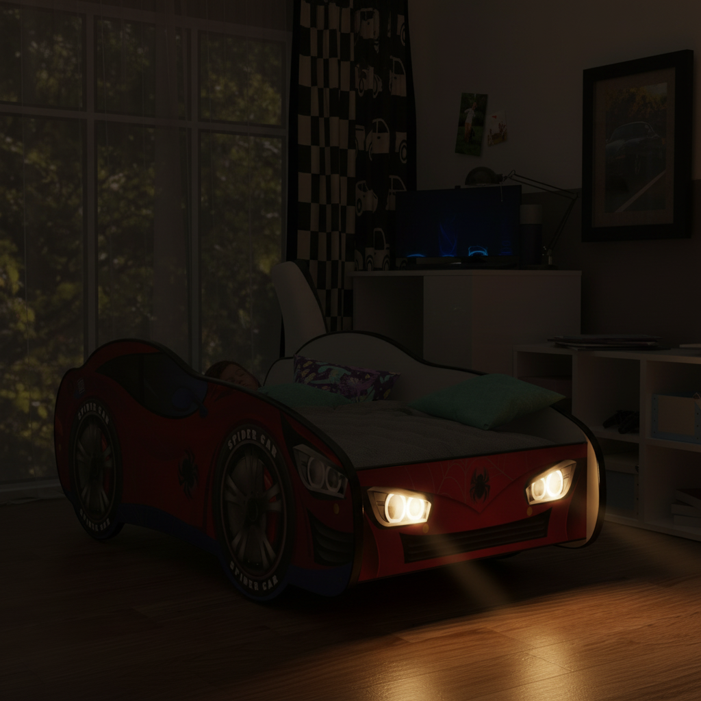 Letto Spider-Man LED illuminato notte bambino dorme serenamente