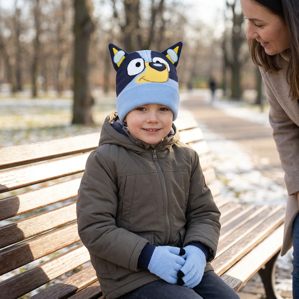 Set cappello e guanti Bluey 2200010569, scena lifestyle al parco