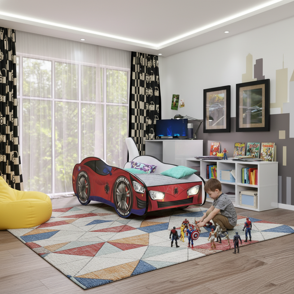 Cameretta spaziosa letto Spider-Man bambino gioca action figures