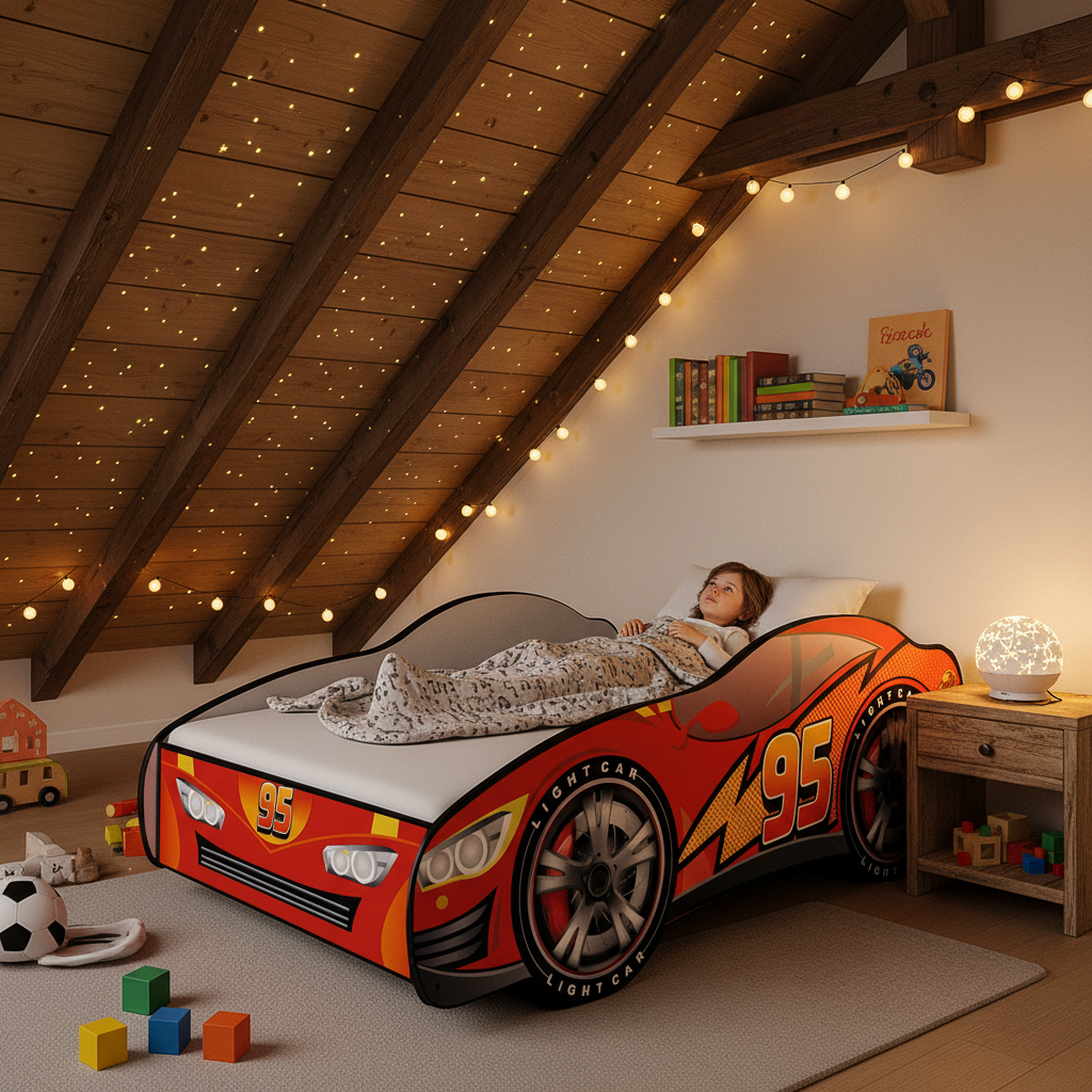 Letto Cars 95 mansarda soffitto inclinato luci stelle FULL HD