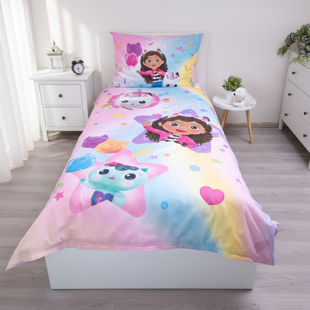 Cameretta bambina con set letto Gabby's Dollhouse doubleface rainbow arcobaleno pastello