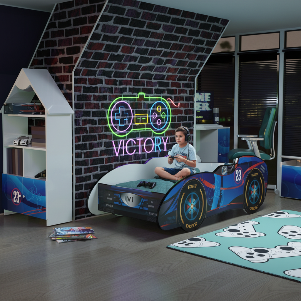 Bambino gioca in cameretta Victory