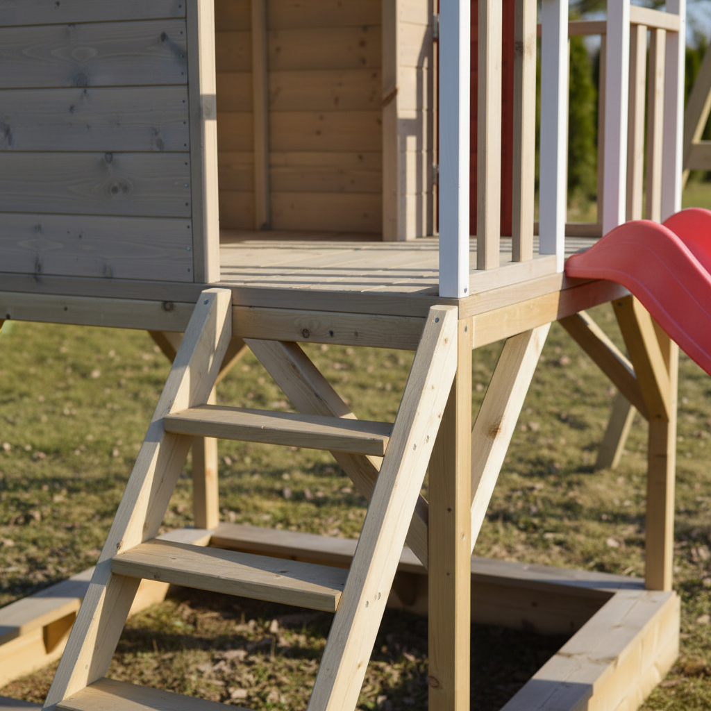 Scala in legno con gradini antiscivolo casetta M9