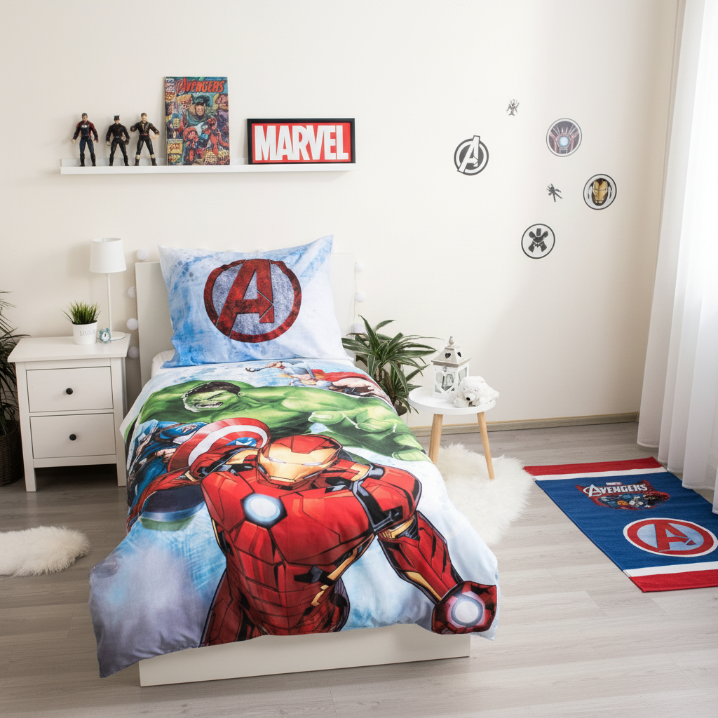 Cameretta completa con set letto Avengers doubleface decorazioni Marvel
