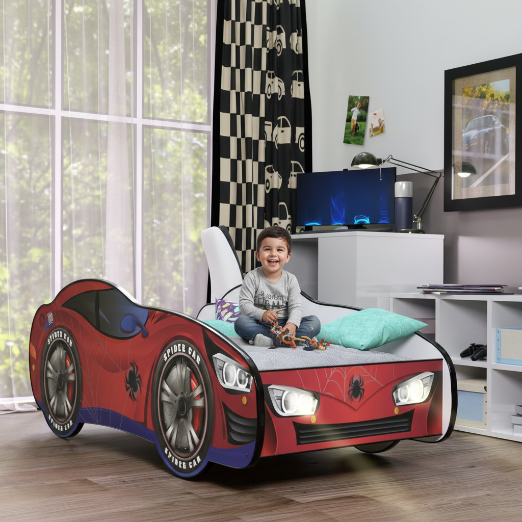 Letto Spider-Man LED cameretta moderna bambino felice gioca