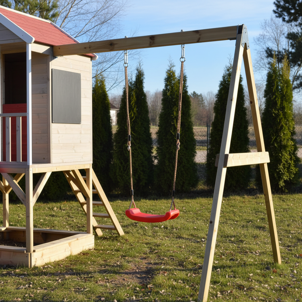 Area altalena con struttura in legno casetta M9