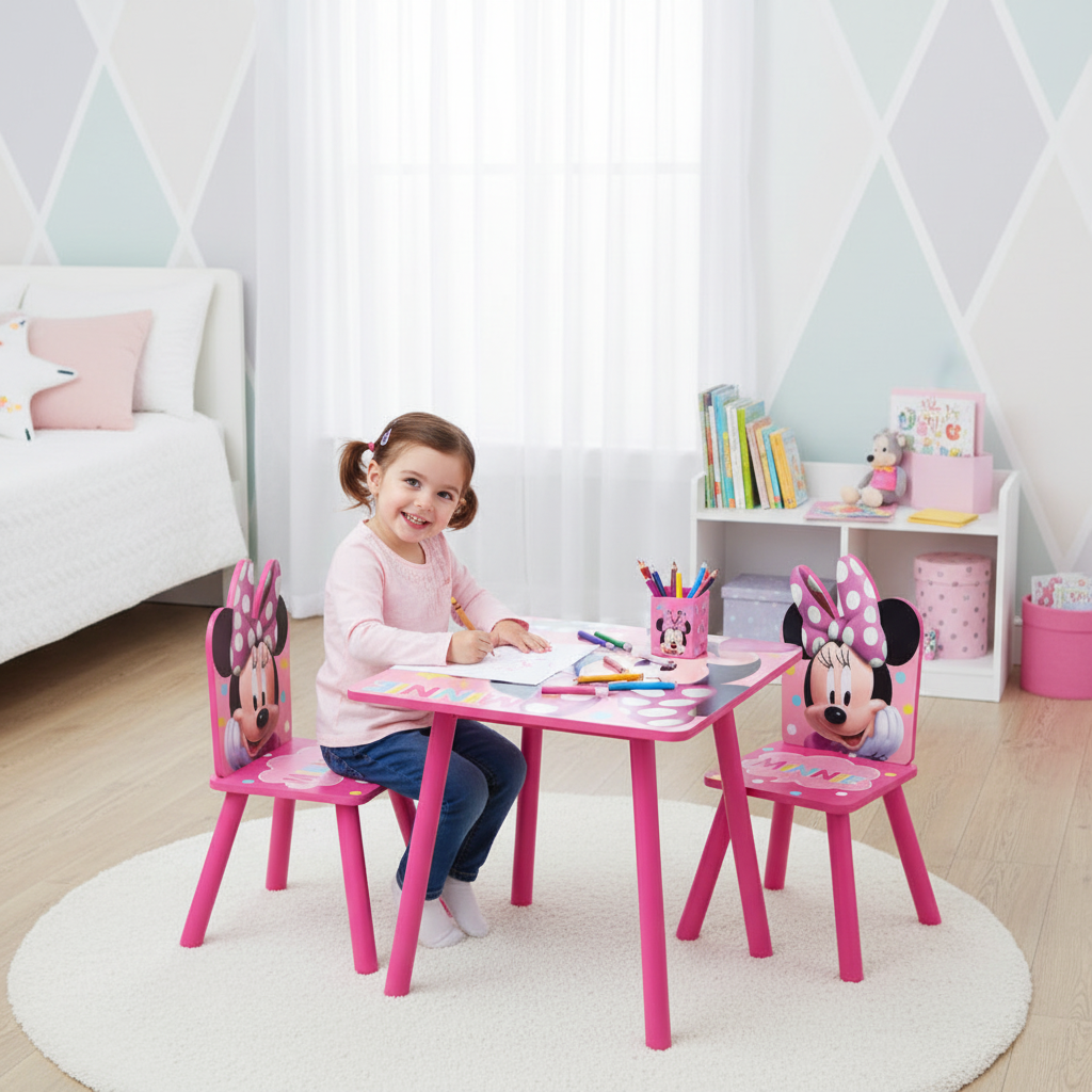 Cameretta bambina con set tavolo e sedie Minnie Mouse rosa