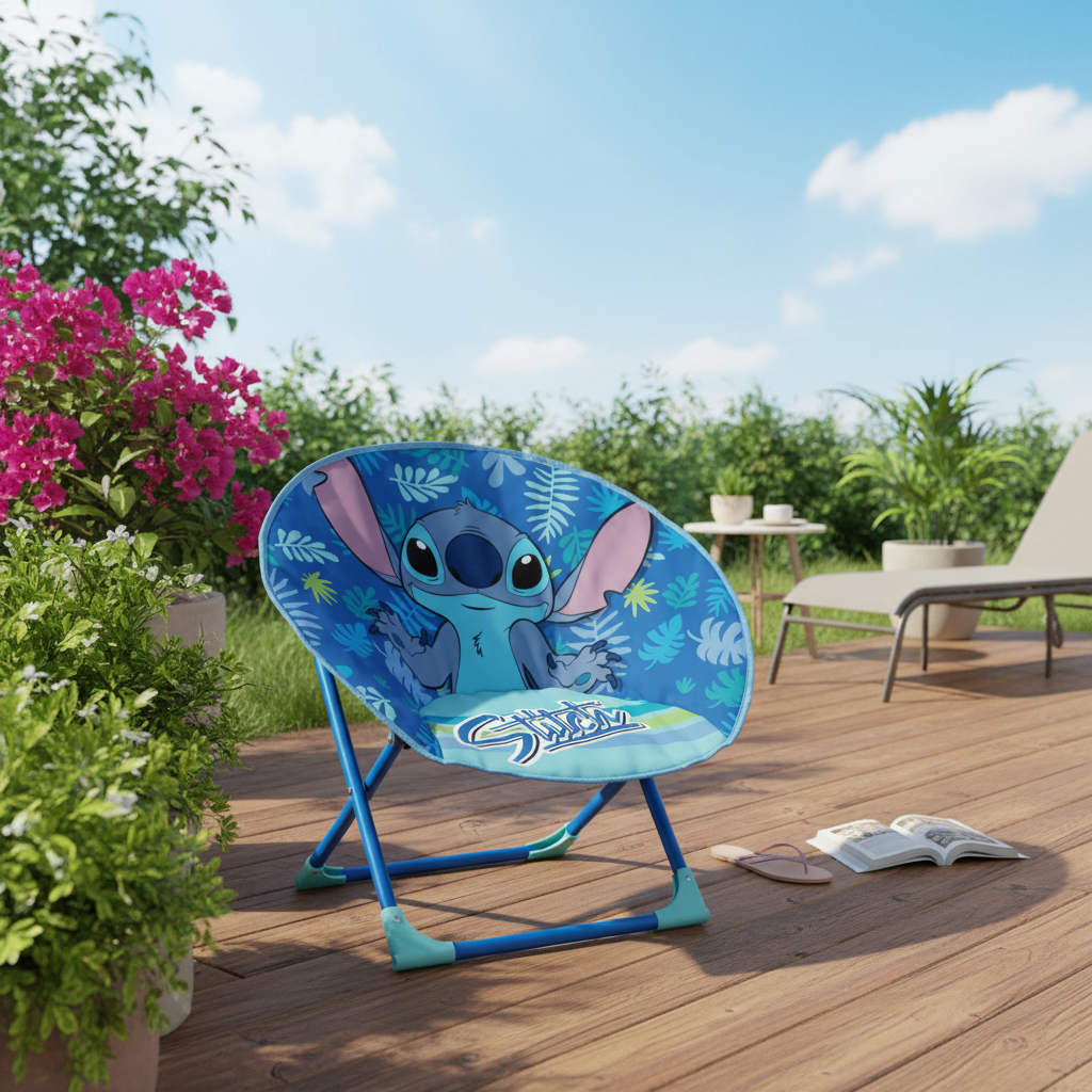 Moon Chair Lilo & Stitch su terrazzo outdoor in giornata di sole