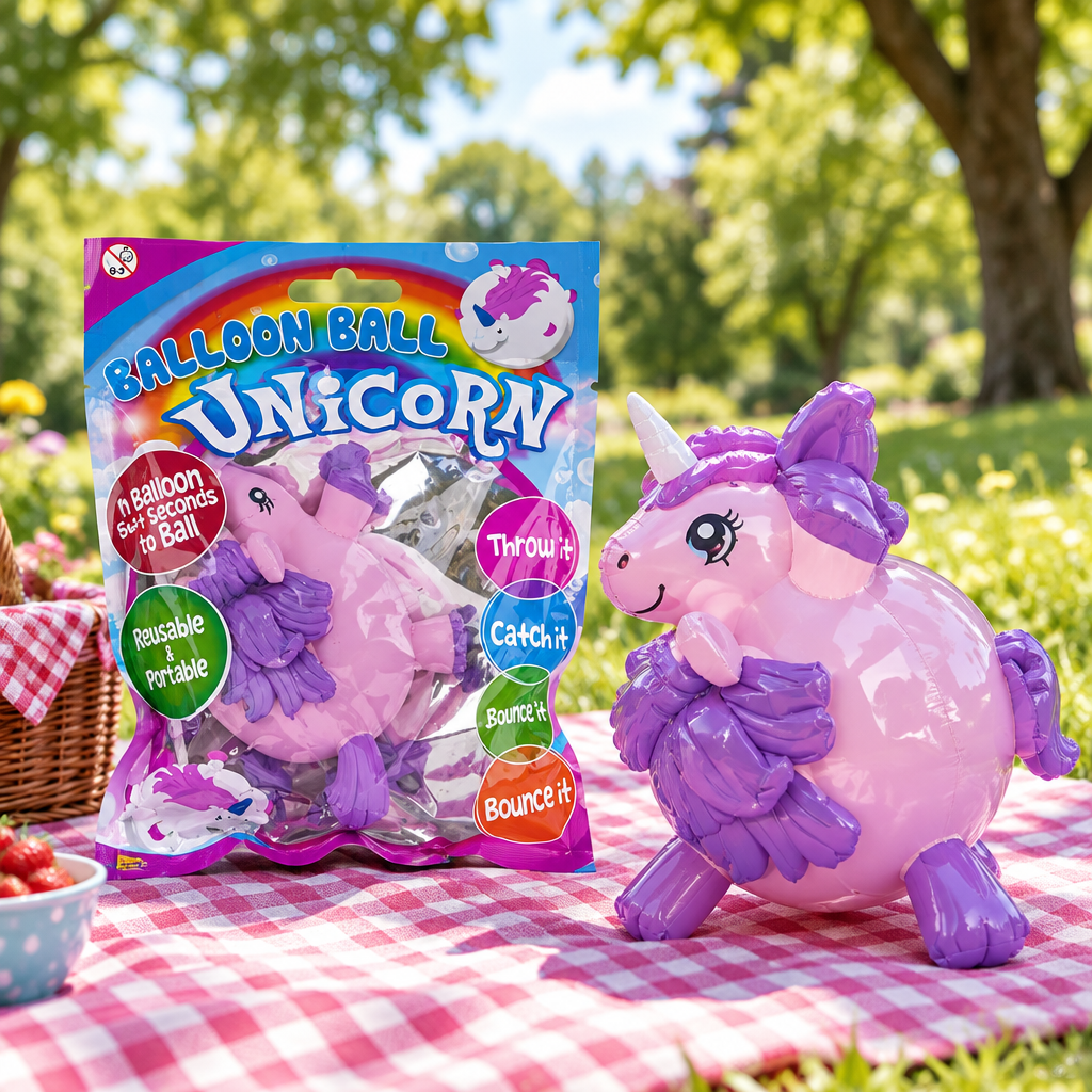 Confezione Balloon Ball Unicorn e palloncino unicorno su una coperta da picnic