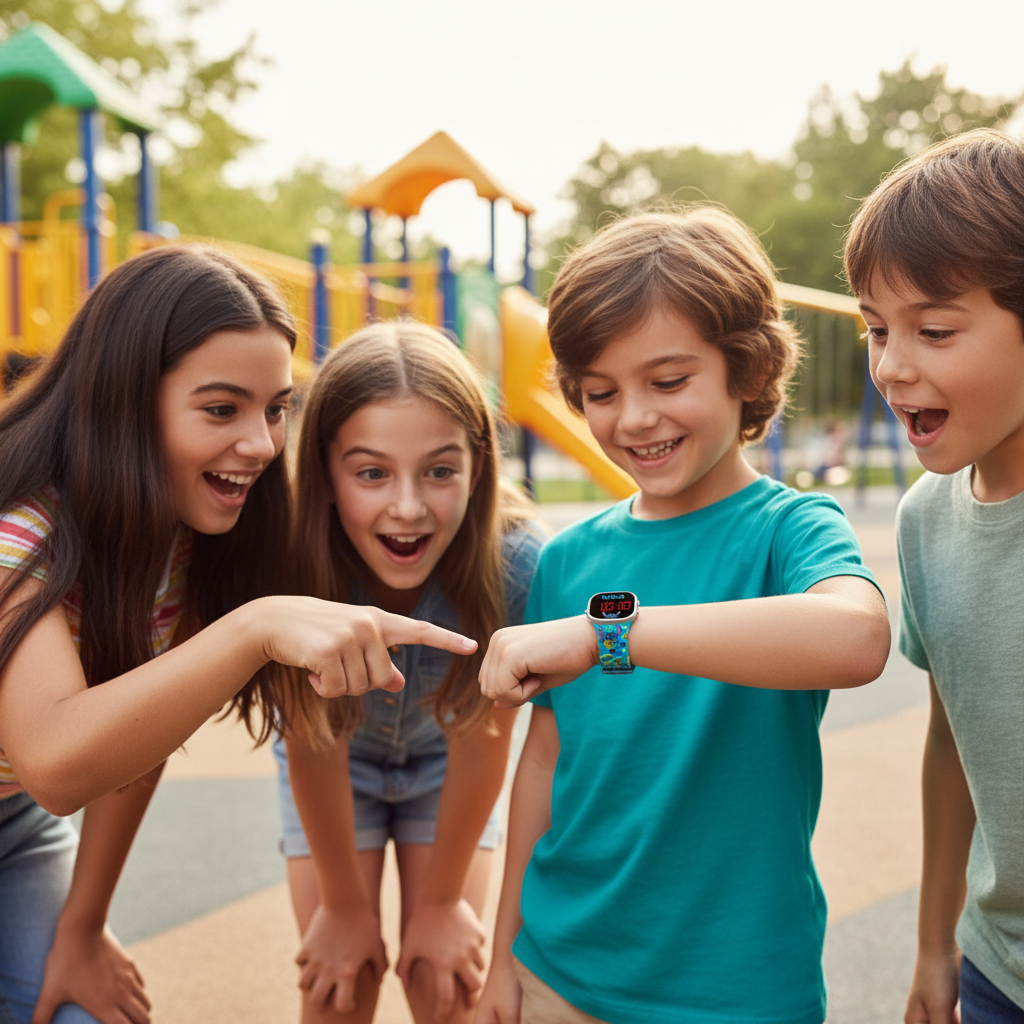 Bambino felice mostra orologio LED Stitch tropicale