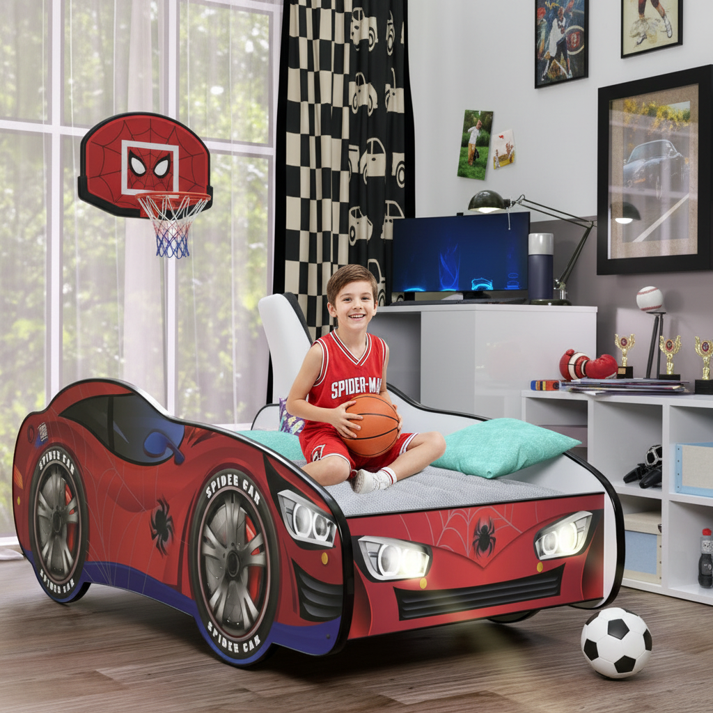 Letto Spider-Man cameretta sportiva basket calcio medaglie