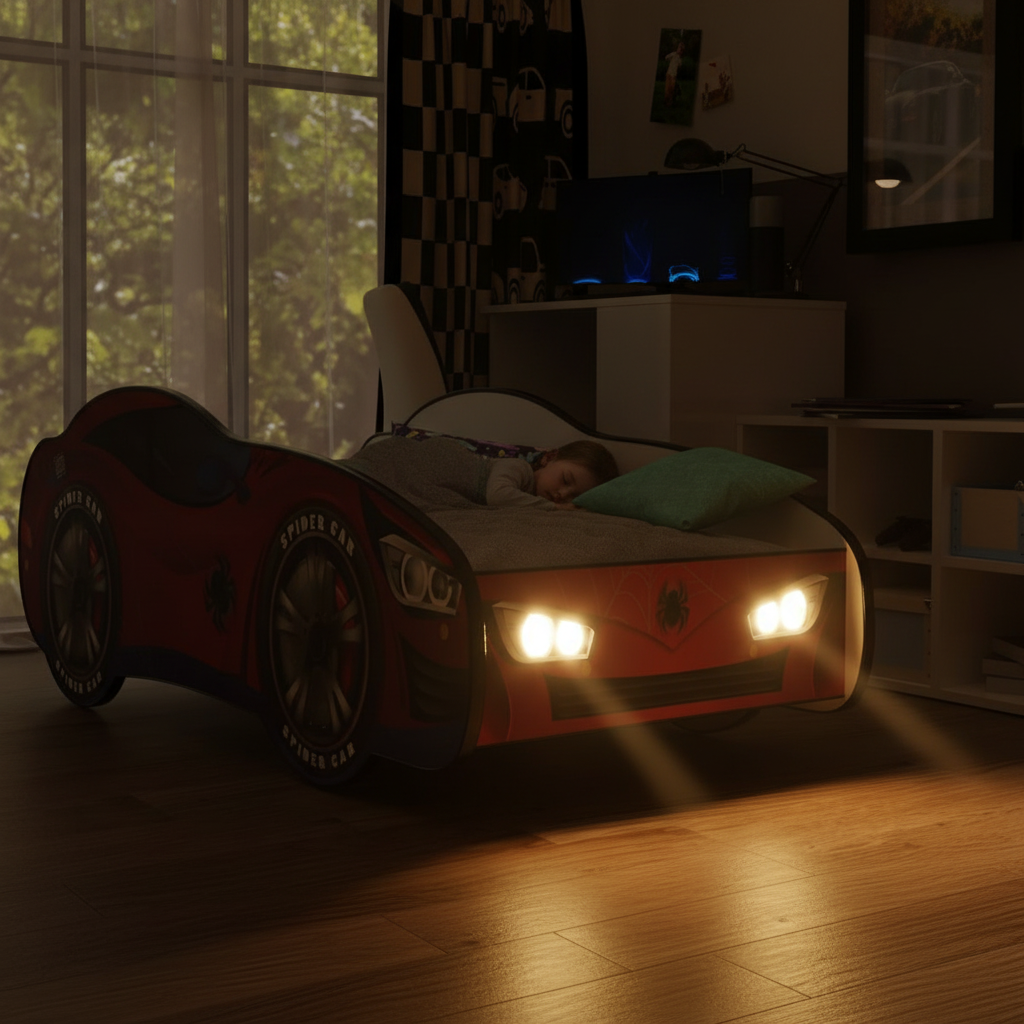 Letto Spider-Man LED illuminato notte bambino dorme serenamente FULL HD