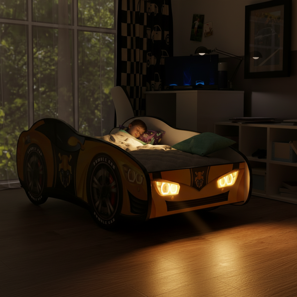 Letto Transformer LED illuminato notte bambino dorme serenamente