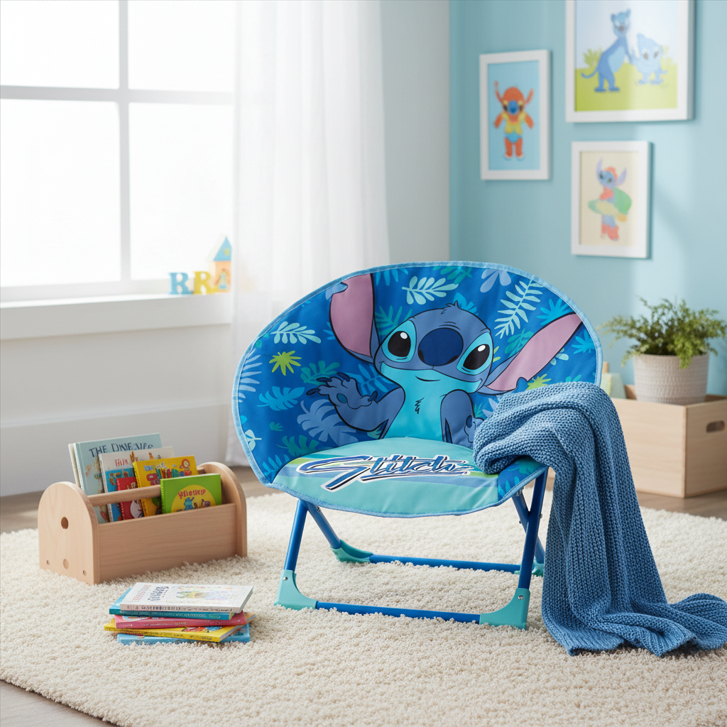 Moon Chair Lilo & Stitch in cameretta moderna con luce naturale