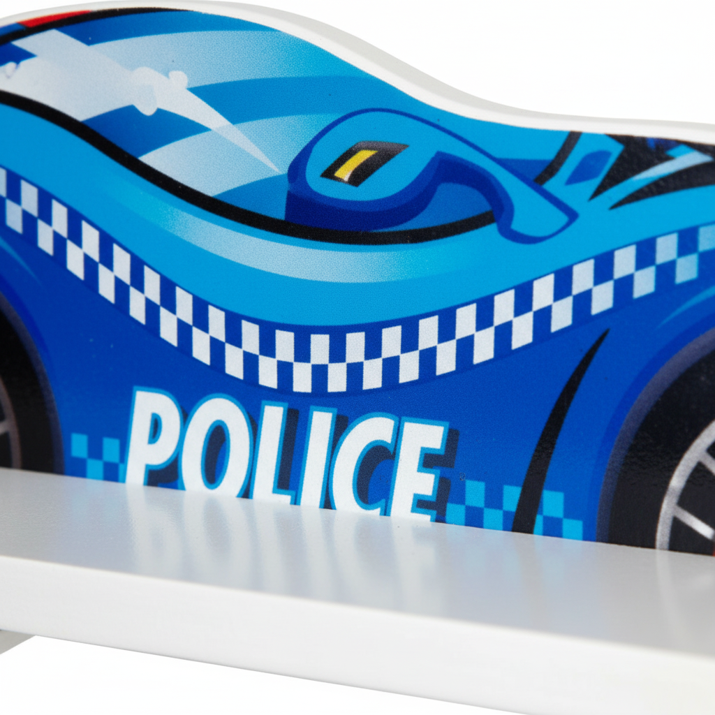 Dettaglio grafiche polizia e finitura blu - zoom