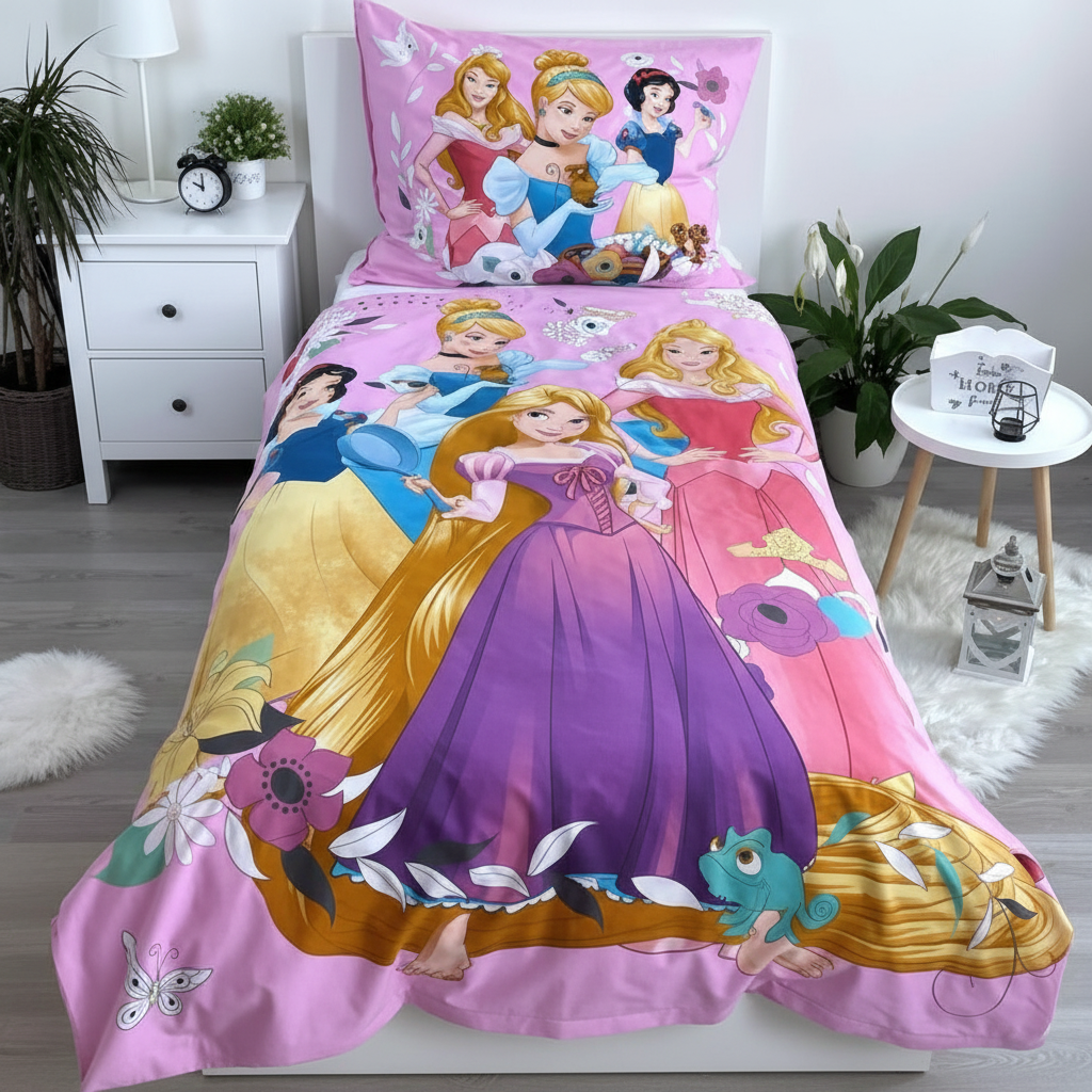 Dettaglio set letto Disney Principesse copripiumino cotone