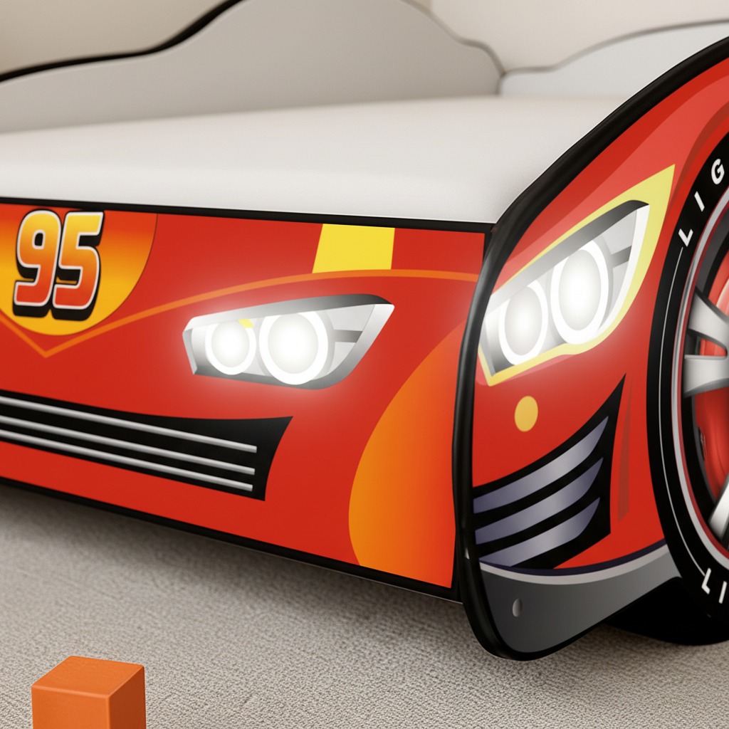 Zoom fari LED letto Cars 95 griglia frontale logo 95 FULL HD