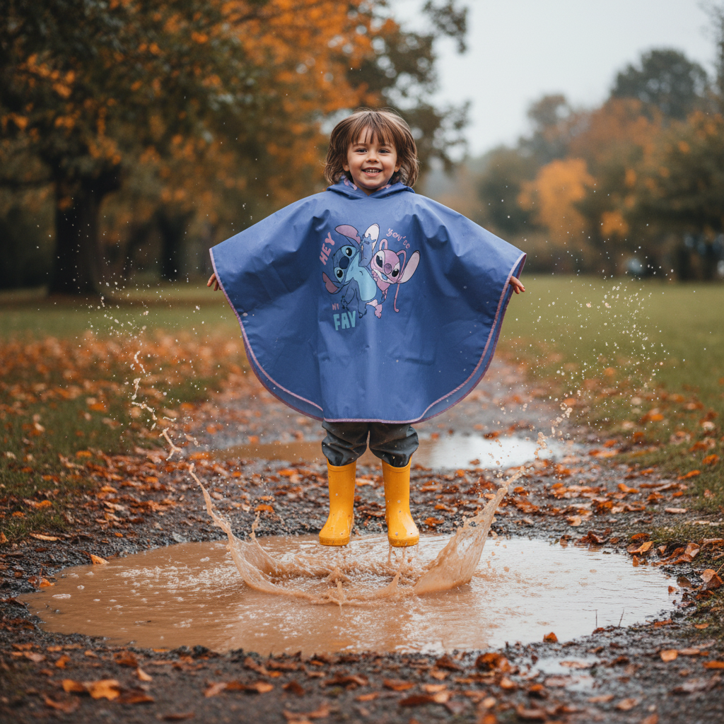 Bambino salta pozzanghere con mantellina impermeabile Stitch HD