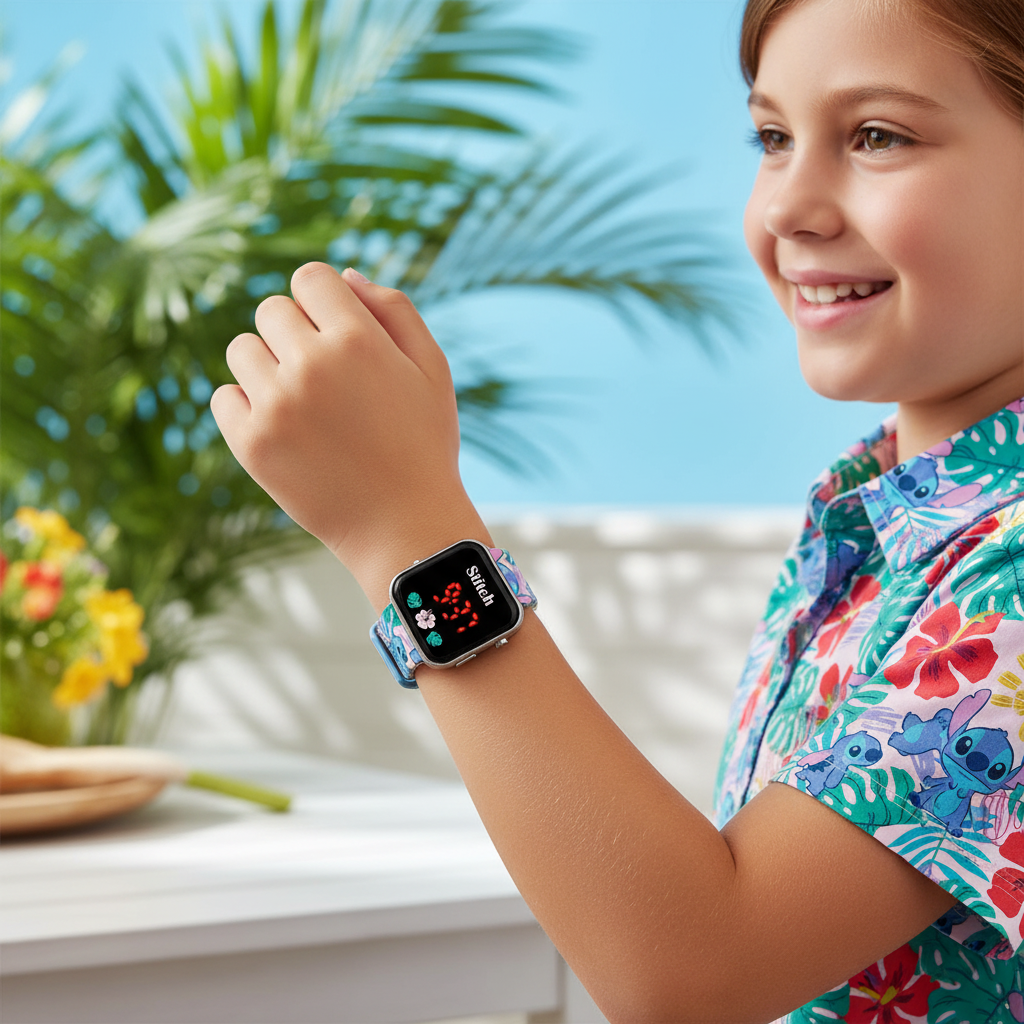 Bambino indossa orologio LED Lilo & Stitch al polso