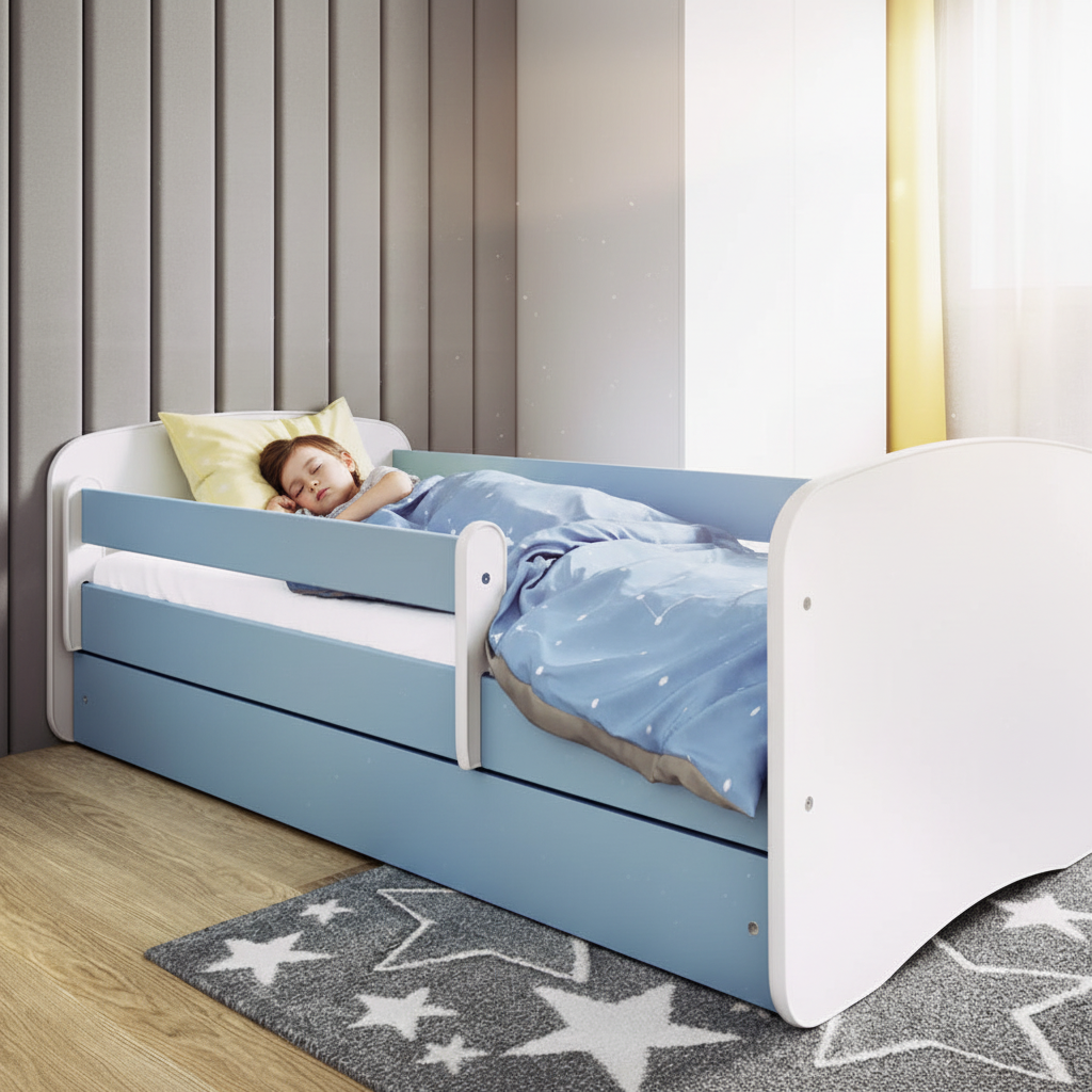 Bambino che dorme nel letto KO11 con sponda anticaduta