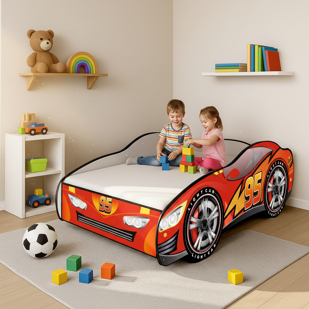 Due fratelli giocano costruzioni letto Cars 95 mensole pallone FOTOREALISTICO
