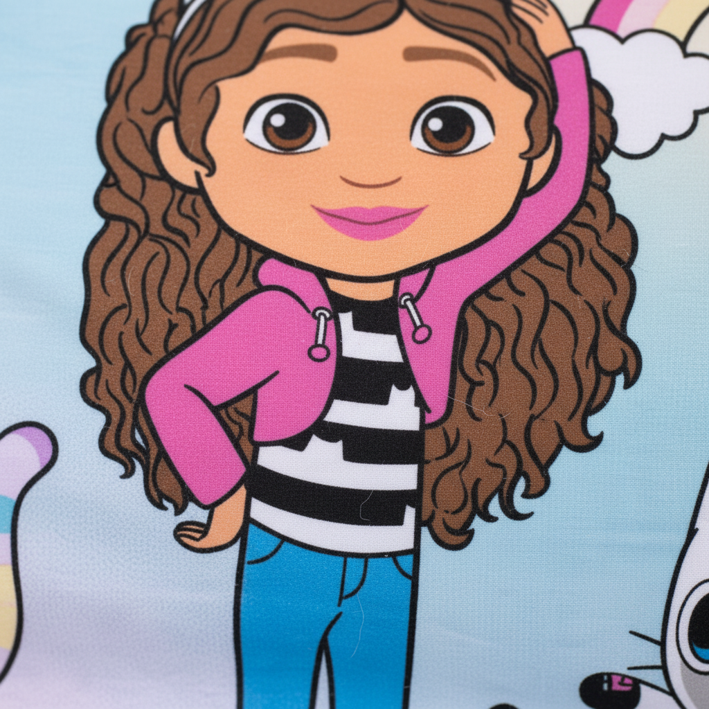 Zoom federa Gabby's Dollhouse - dettaglio stampa colorata HD