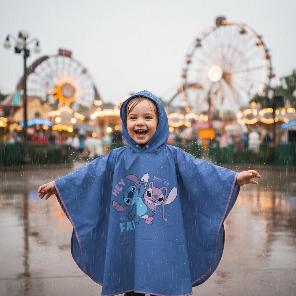 Poncho Lilo & Stitch al parco divertimenti sotto la pioggia HD