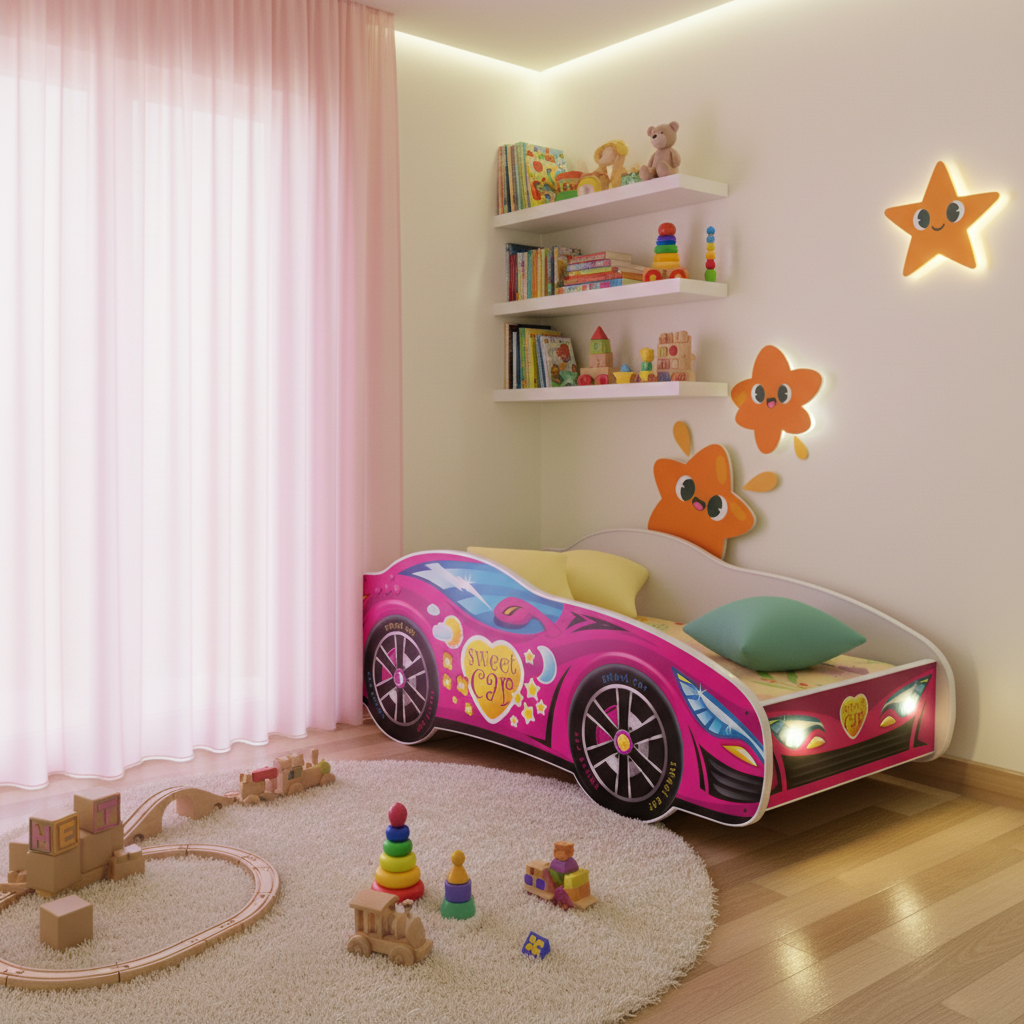 Cameretta completa con letto Sweet Car e arredamento moderno