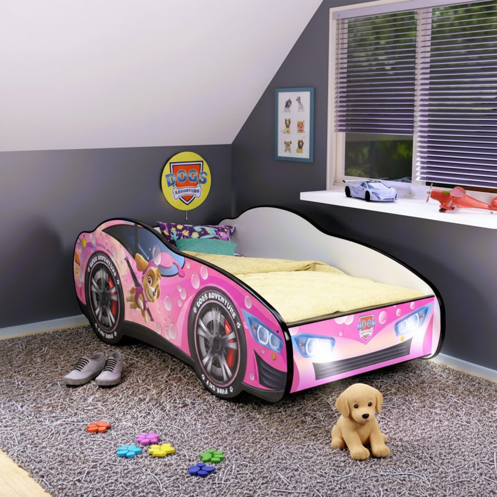 Letto macchina Dogs Adventure rosa in cameretta moderna lifestyle