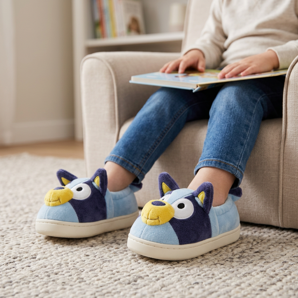 Pantofole Bluey con applicazioni, angolo lettura