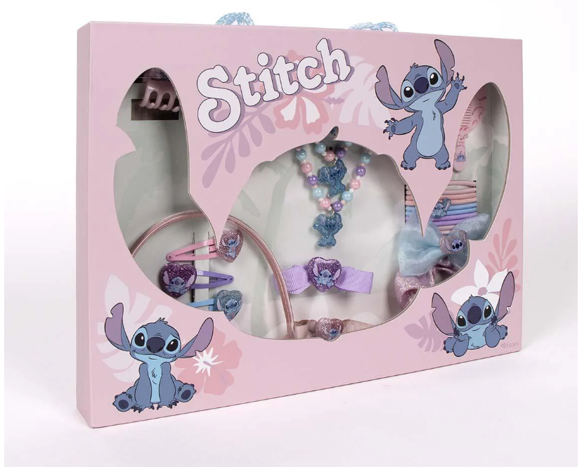 Lilo Stitch, set di bellezza, include 1 elastico in tessuto, 10 elastici, 2 pinzette, 3 forcine, 2 spazzole, 1 fascia, 1 collana, 1 bracciale e 1 anello - multicolore -