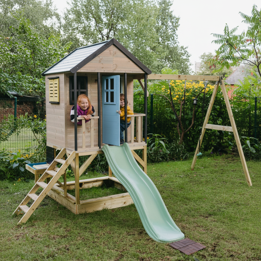 Ingresso casetta con porta e finestre in tonalità pastello