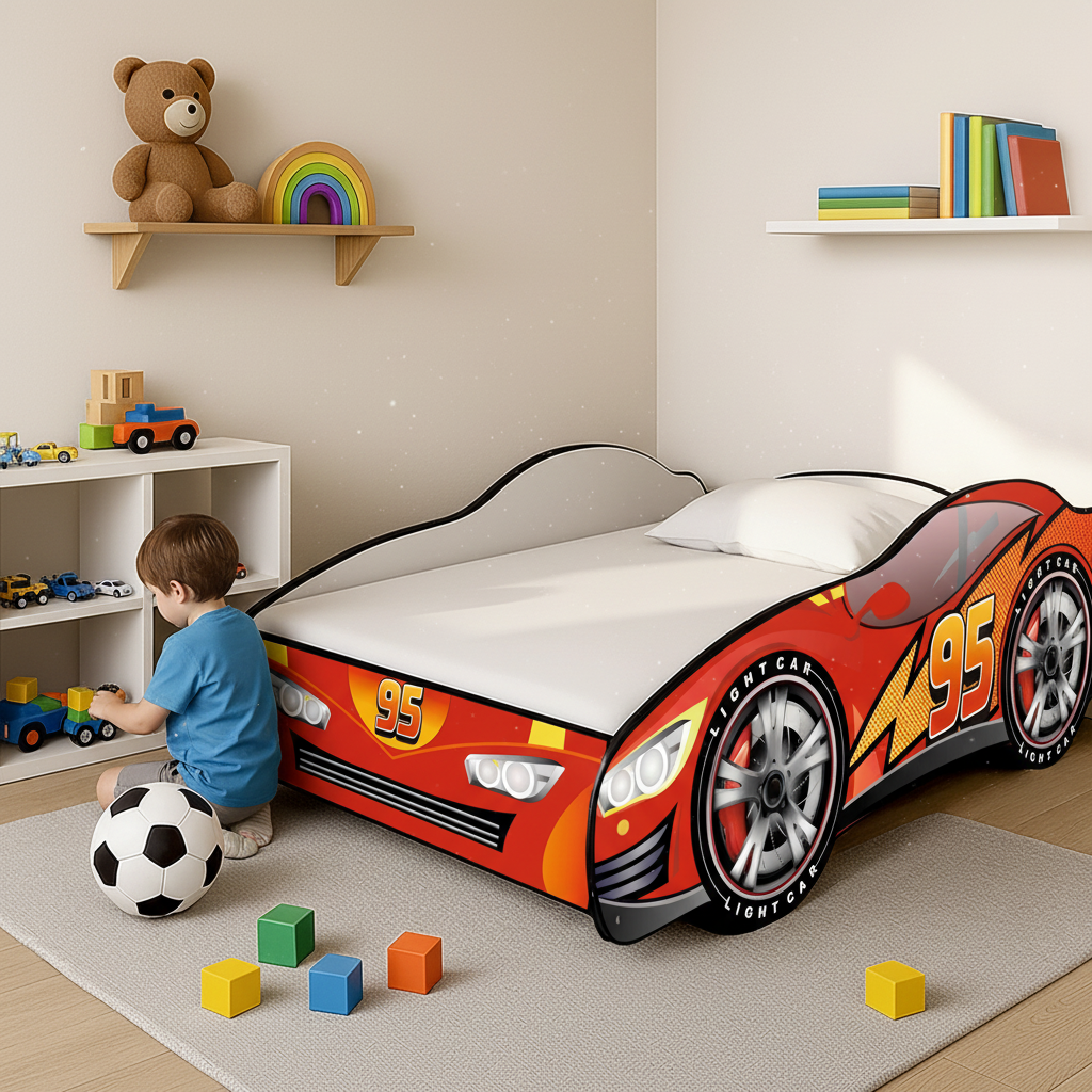 Bambino organizza macchinine scaffale letto Cars 95 pomeriggio FOTOREALISTICO