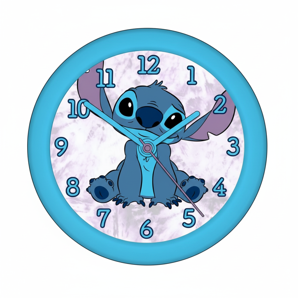 Orologio Stitch su sfondo bianco design completo