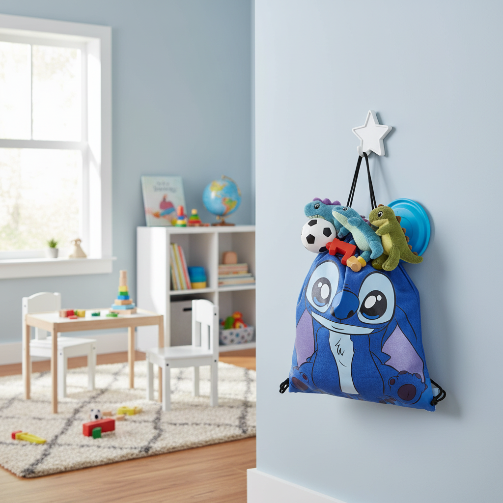 Sacchetto Lilo & Stitch appeso in cameretta con giocattoli HD