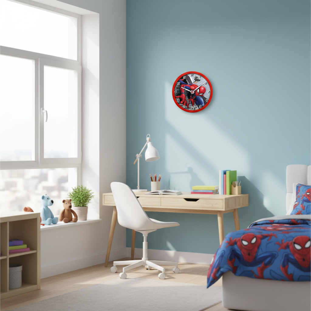Orologio Spiderman 25cm montato in cameretta moderna bambini