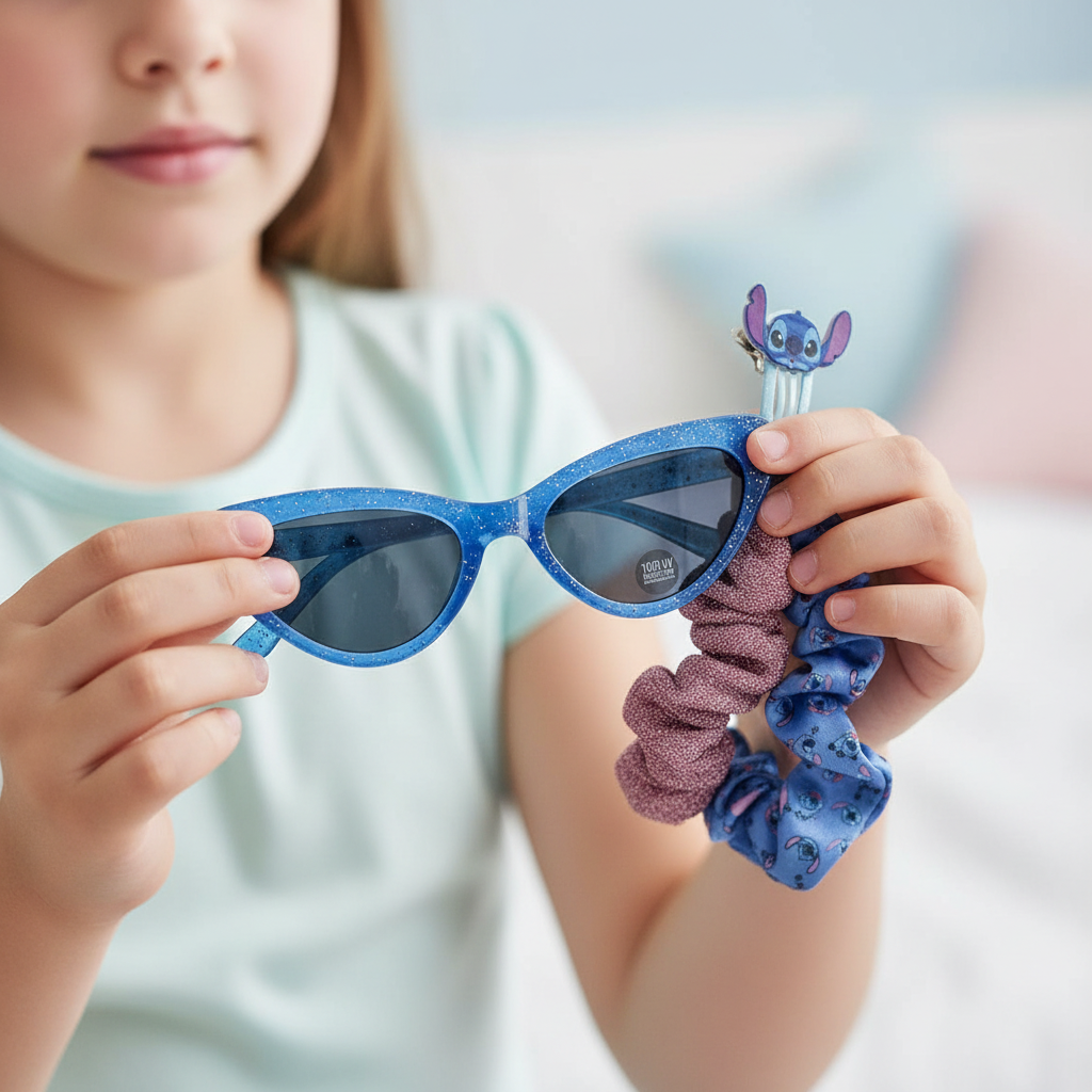 Dettaglio mani bambina con accessori Stitch