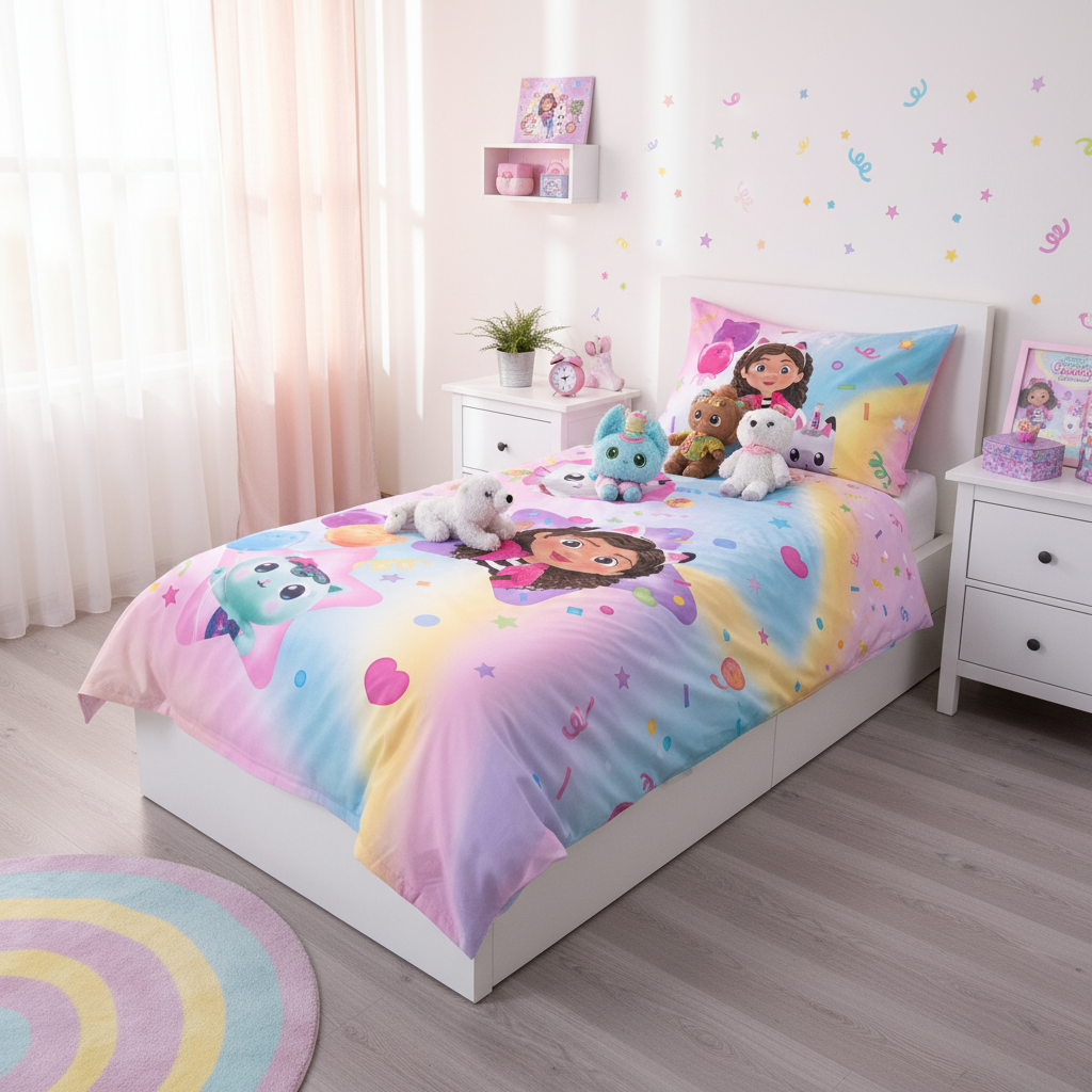 Cameretta completa con set letto Gabby's Dollhouse doubleface rainbow