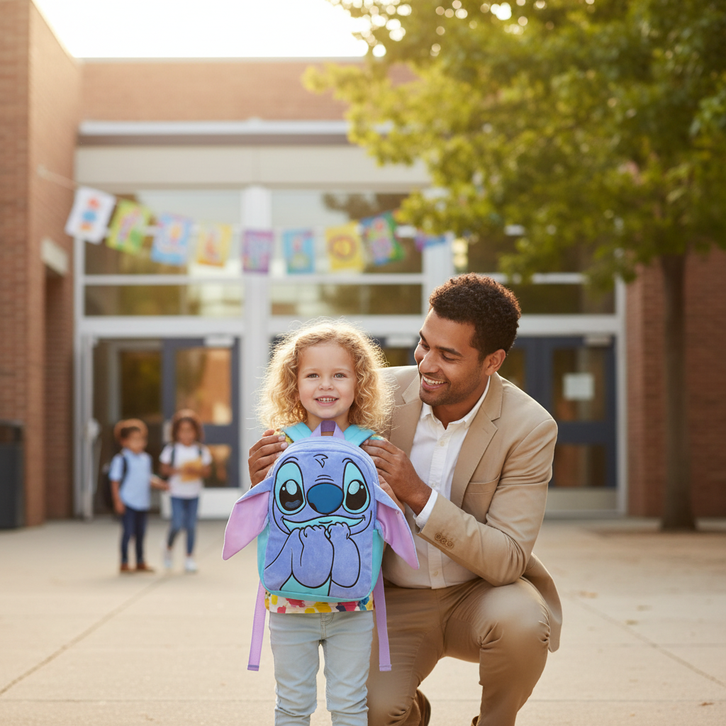 Genitore e bambino primo giorno asilo zaino Stitch