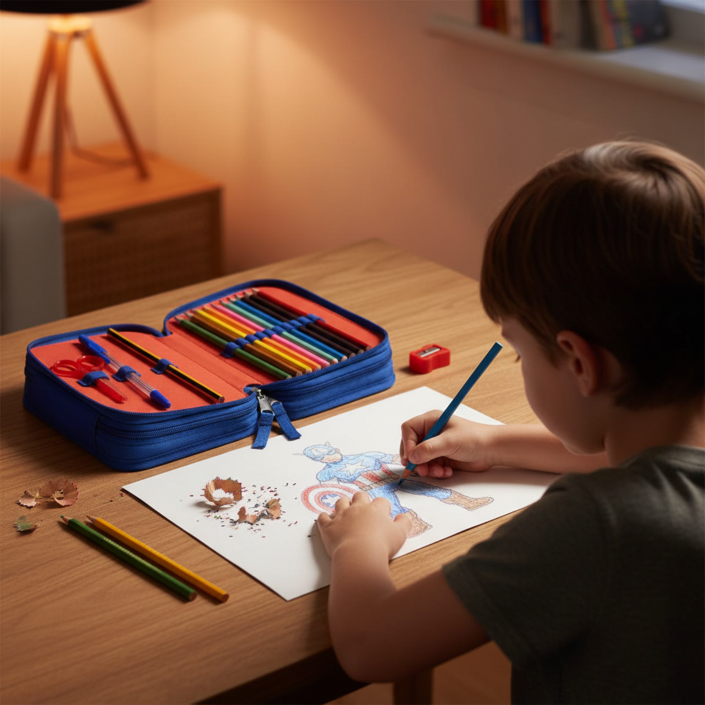 Bambino disegna con matite Giotto