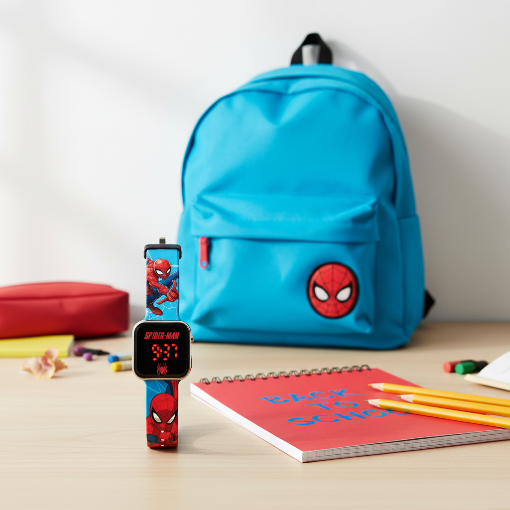 Orologio Spiderman con materiale scolastico